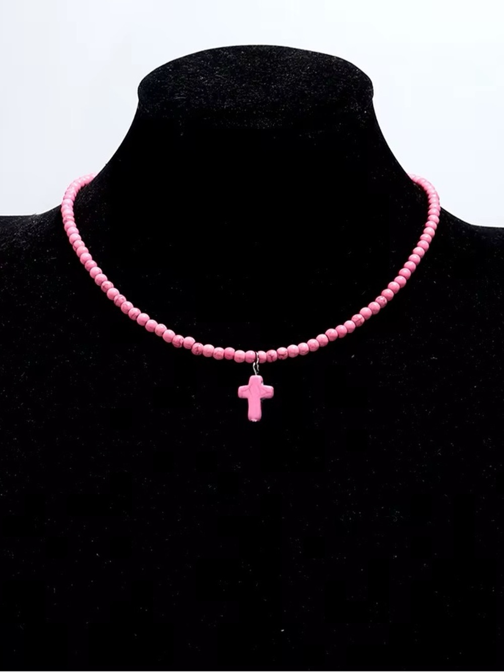 Pink Beaded Cross Necklace - Women's Jewelry